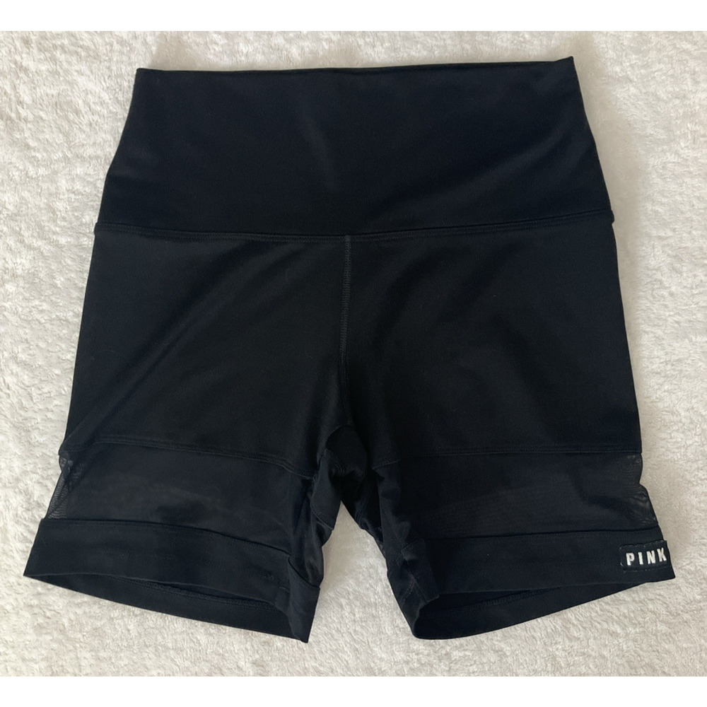 Victoria's Secret PINK Biker Gym Athletic Shorts Womens Sheer Mesh Panel Black M